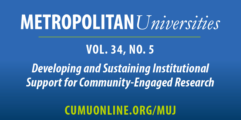 					View Vol. 34 No. 5 (2023): Developing and Sustaining Institutional Support for Community-Engaged Research
				